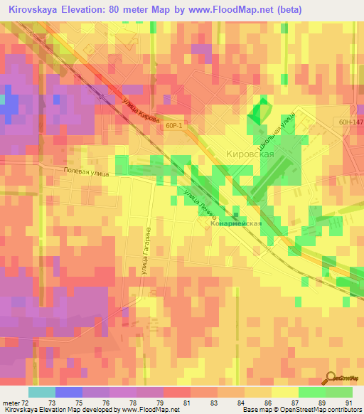 Kirovskaya,Russia Elevation Map