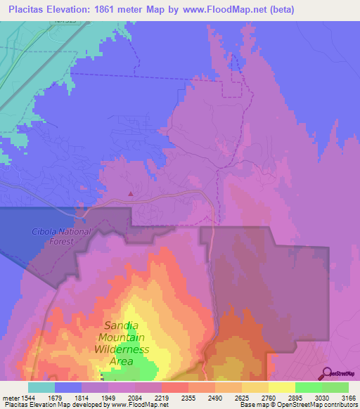 Placitas,US Elevation Map