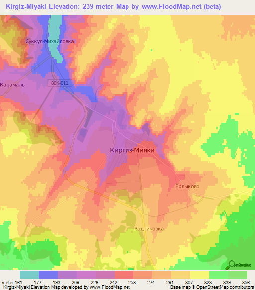 Kirgiz-Miyaki,Russia Elevation Map