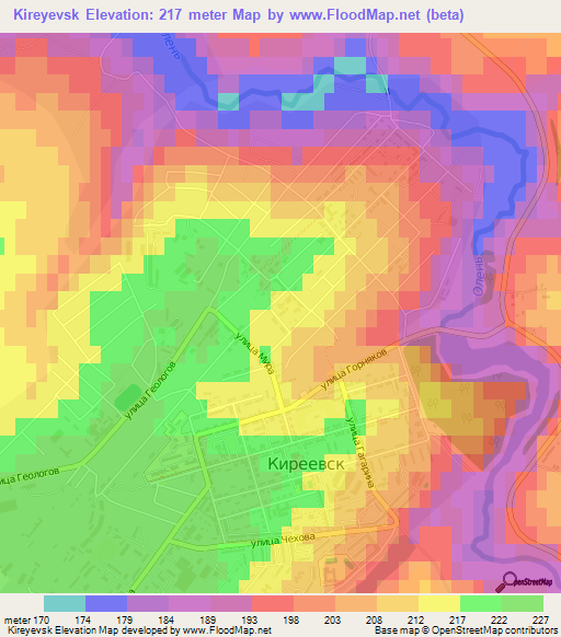 Kireyevsk,Russia Elevation Map