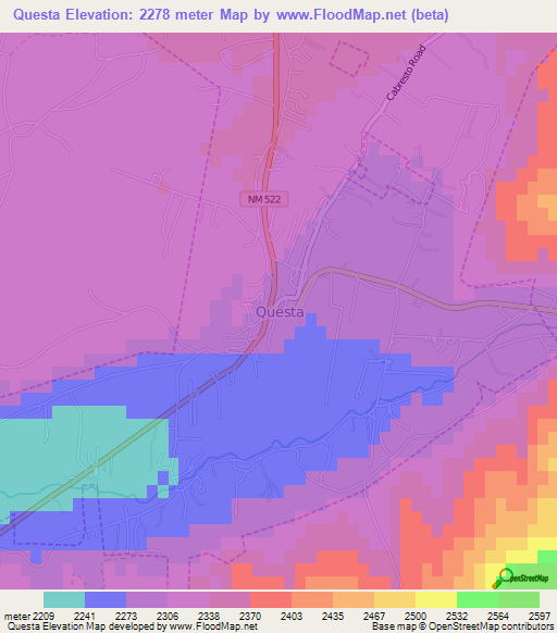 Questa,US Elevation Map