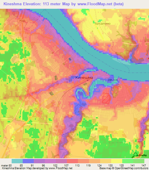 Kineshma,Russia Elevation Map