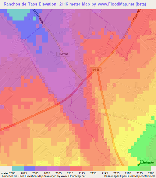 Ranchos de Taos,US Elevation Map