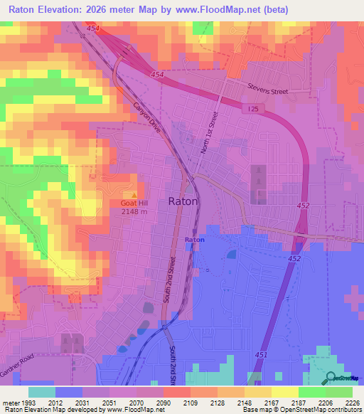 Raton,US Elevation Map