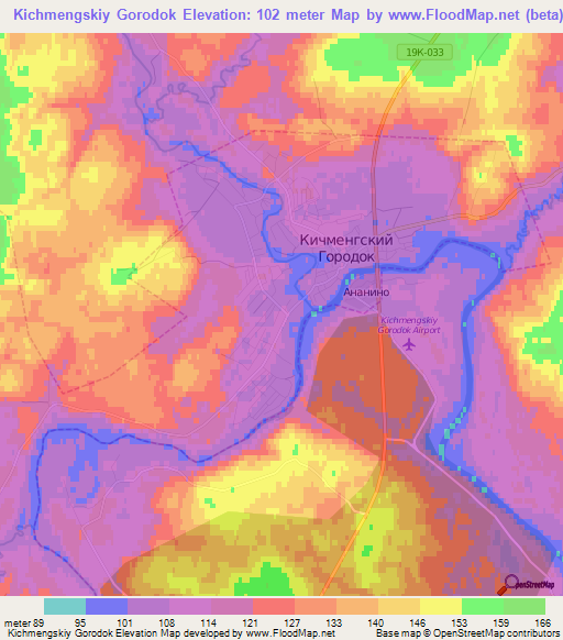 Kichmengskiy Gorodok,Russia Elevation Map