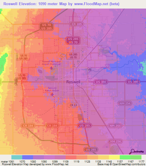 Roswell,US Elevation Map