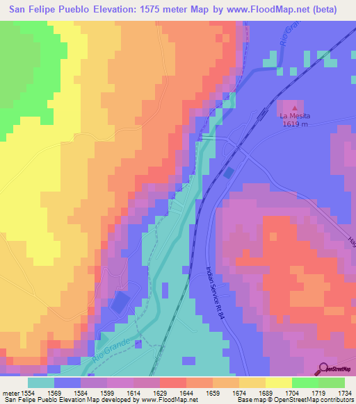 San Felipe Pueblo,US Elevation Map