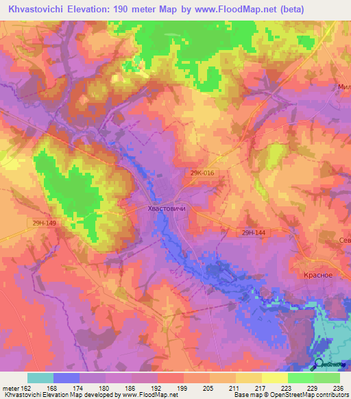 Khvastovichi,Russia Elevation Map