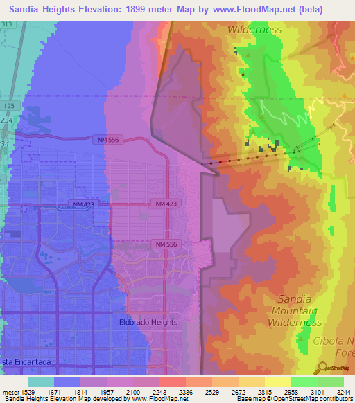 Sandia Heights,US Elevation Map