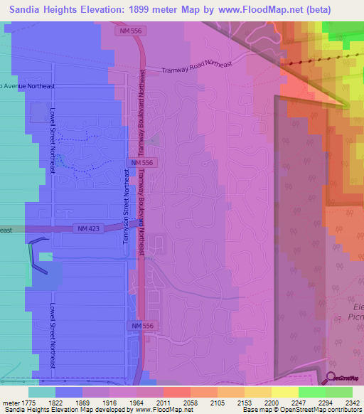 Sandia Heights,US Elevation Map