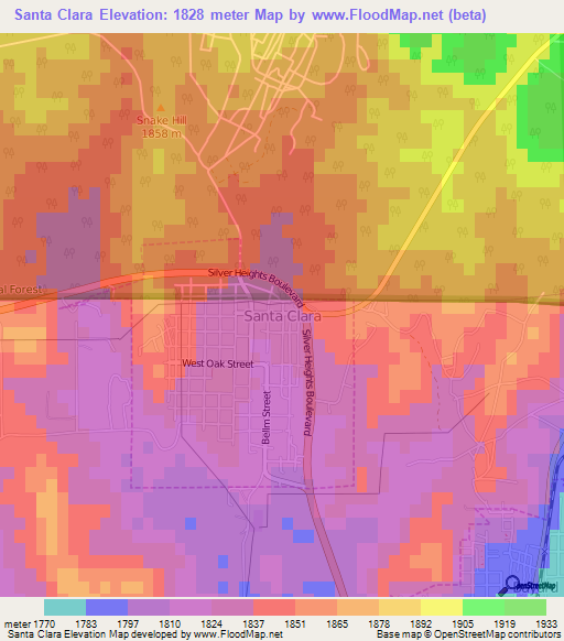 Santa Clara,US Elevation Map