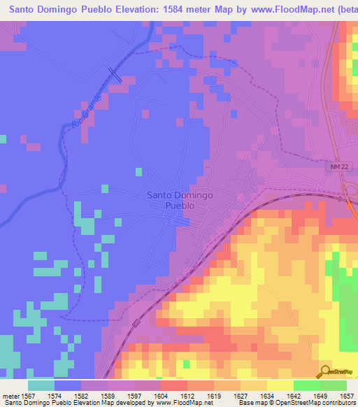 Santo Domingo Pueblo,US Elevation Map