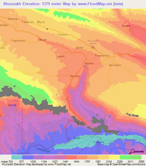 Khunzakh,Russia Elevation Map