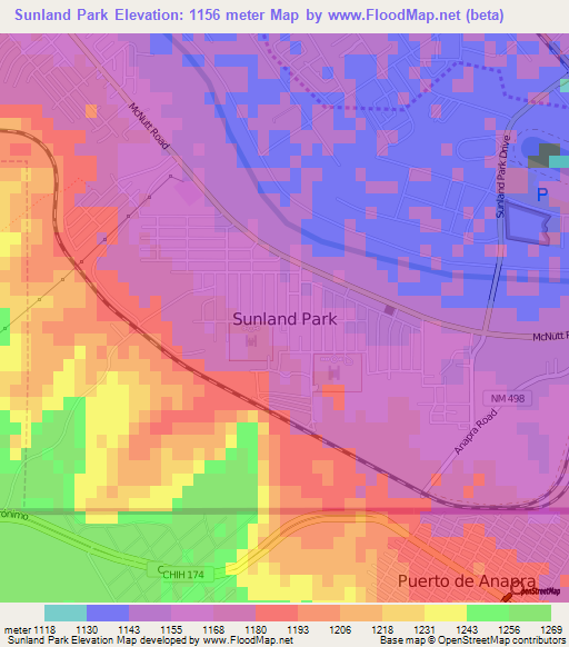 Sunland Park,US Elevation Map