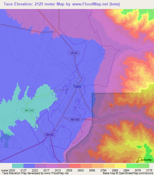 Taos,US Elevation Map