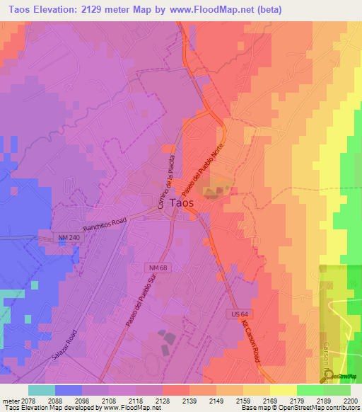 Taos,US Elevation Map