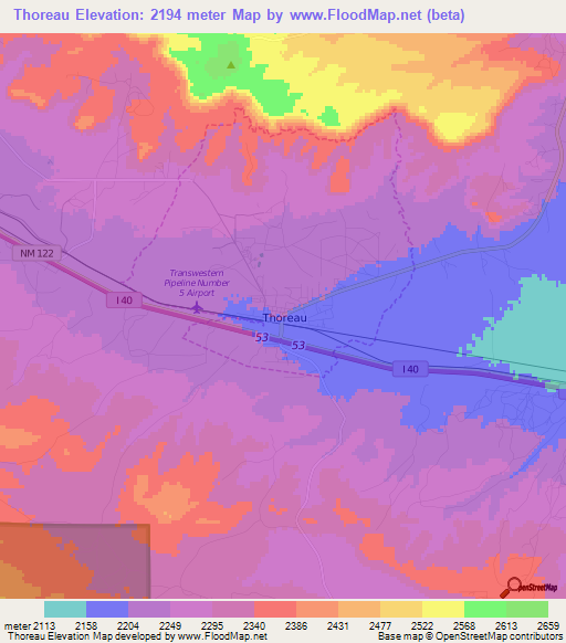 Thoreau,US Elevation Map