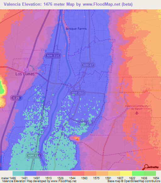 Valencia,US Elevation Map