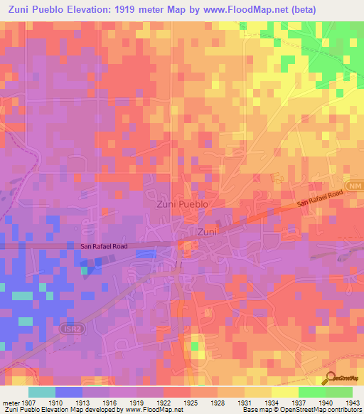 Zuni Pueblo,US Elevation Map