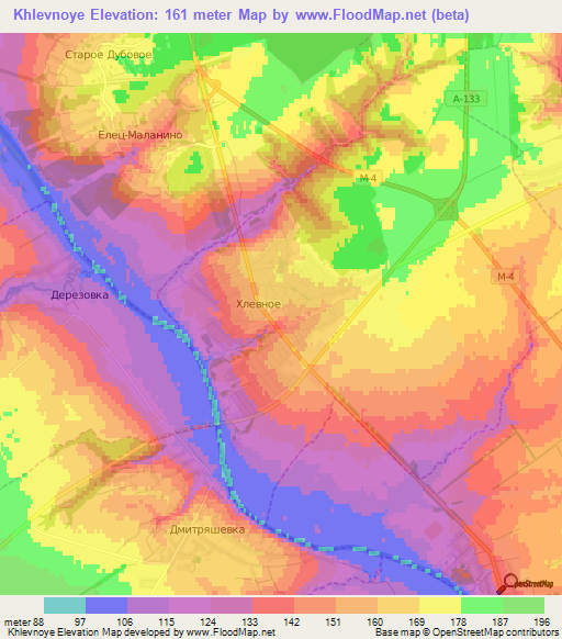 Khlevnoye,Russia Elevation Map