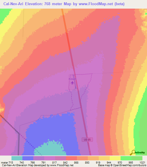 Elevation of CalNevAri,US Elevation Map, Topography, Contour