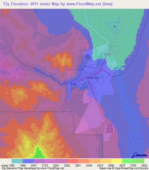 Ely,US Elevation Map