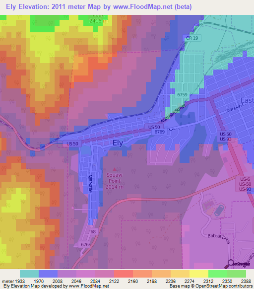 Ely,US Elevation Map