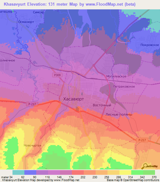 Khasavyurt,Russia Elevation Map