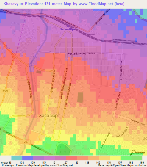 Khasavyurt,Russia Elevation Map