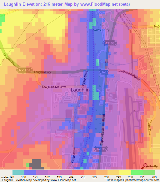 Elevation of Laughlin,US Elevation Map, Topography, Contour