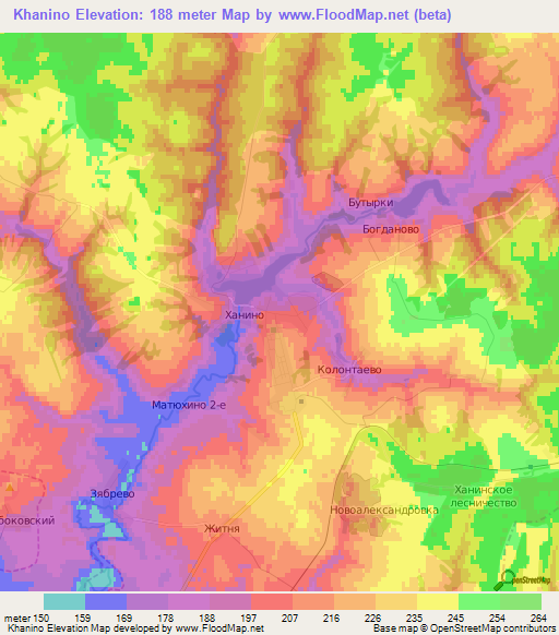 Khanino,Russia Elevation Map