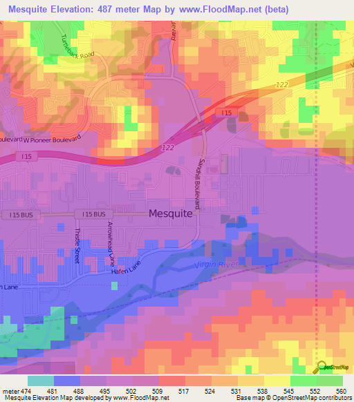 Mesquite,US Elevation Map