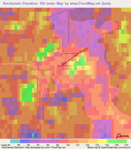 Kerzhenets,Russia Elevation Map