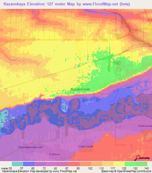 Kazanskaya,Russia Elevation Map