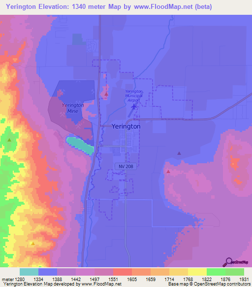 Yerington,US Elevation Map