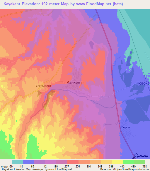 Kayakent,Russia Elevation Map