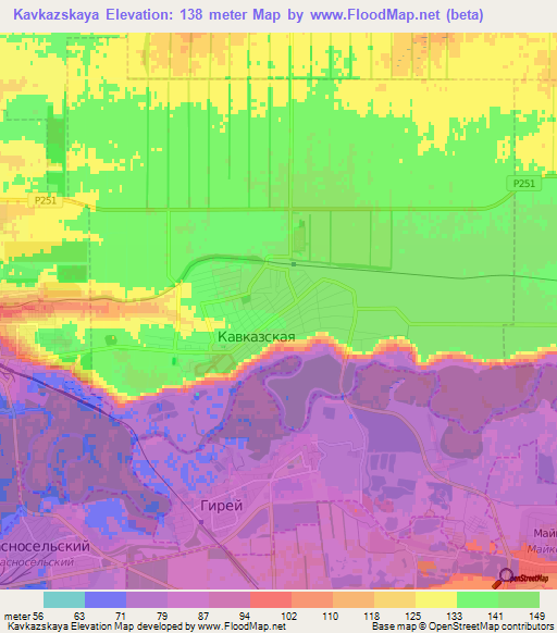 Kavkazskaya,Russia Elevation Map