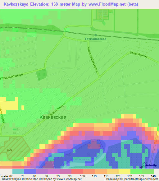 Kavkazskaya,Russia Elevation Map