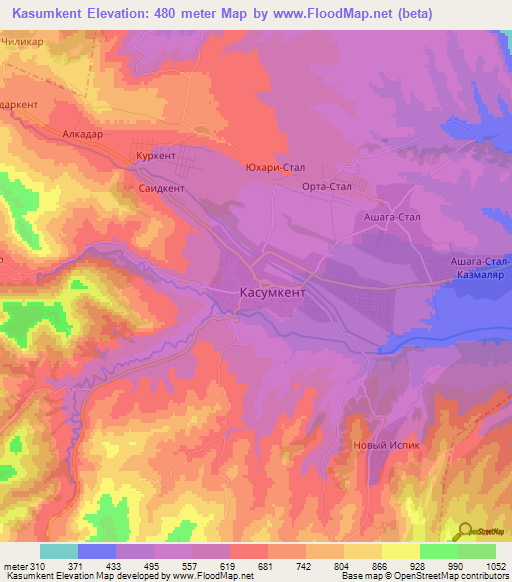 Kasumkent,Russia Elevation Map