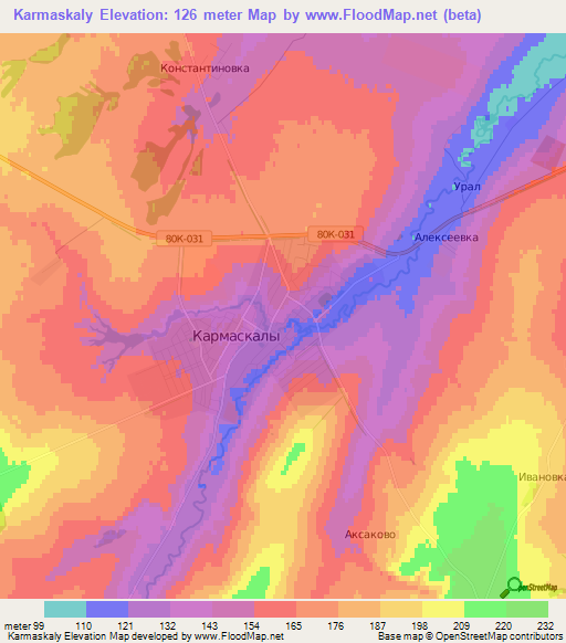 Karmaskaly,Russia Elevation Map