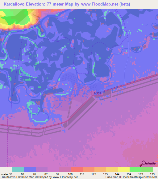 Kardailovo,Russia Elevation Map