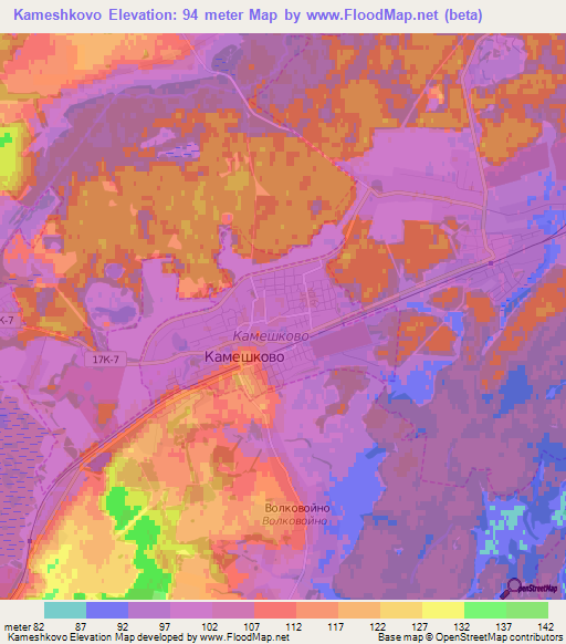 Kameshkovo,Russia Elevation Map