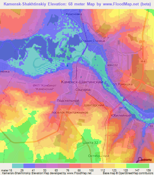 Kamensk-Shakhtinskiy,Russia Elevation Map