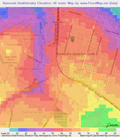 Kamensk-Shakhtinskiy,Russia Elevation Map