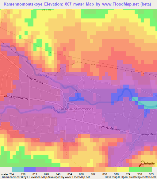 Kamennomostskoye,Russia Elevation Map