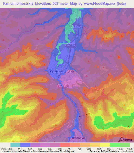 Kamennomostskiy,Russia Elevation Map