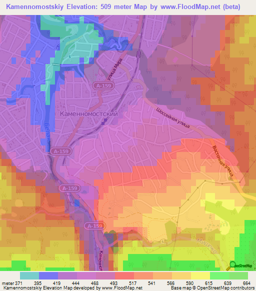 Kamennomostskiy,Russia Elevation Map