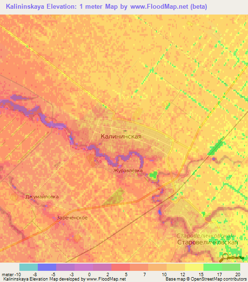 Kalininskaya,Russia Elevation Map