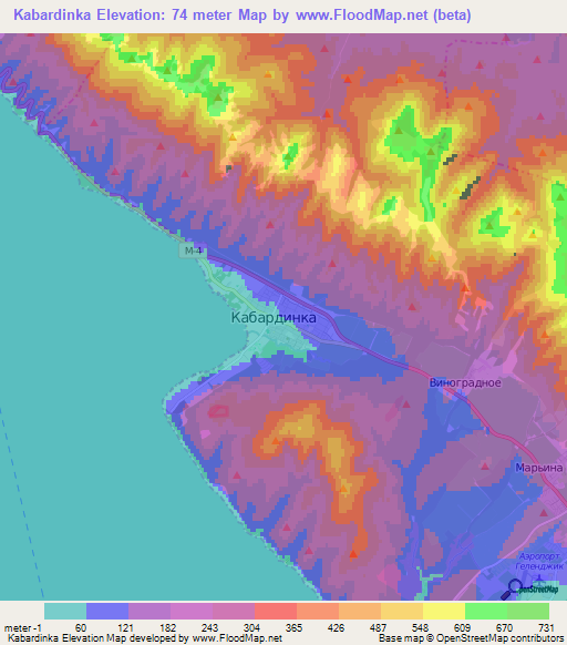 Kabardinka,Russia Elevation Map