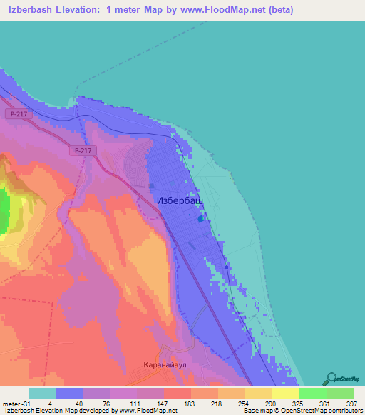 Izberbash,Russia Elevation Map